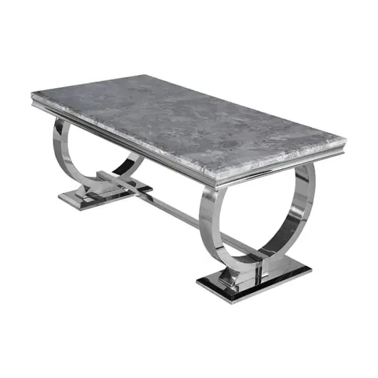 Alto Small Dining Table - Light Grey Marble, Polished Stainless Steel product