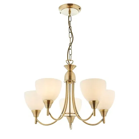 Alton 5 Lights Ceiling Pendant Light - Antique Brass, Glass