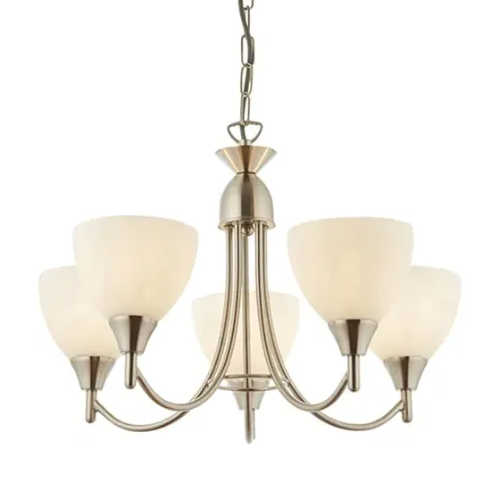 Alton 5 Lights Ceiling Pendant Light - Satin Chrome, Glass