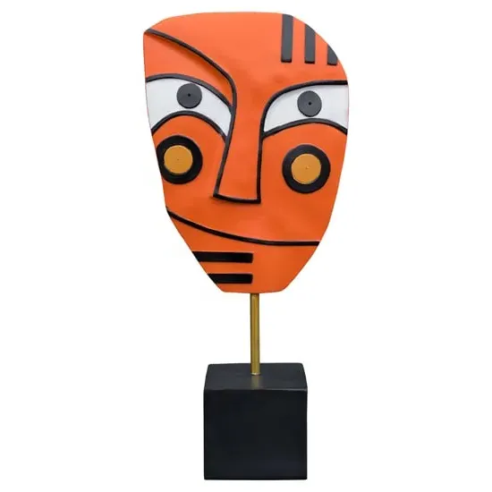 Alton Abstract Face Art Sculpture - Orange, Resin image