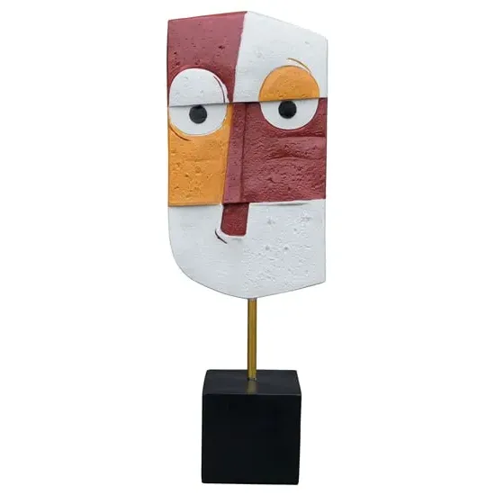 Alton Abstract Square Face Art Sculpture - Orange, Resin