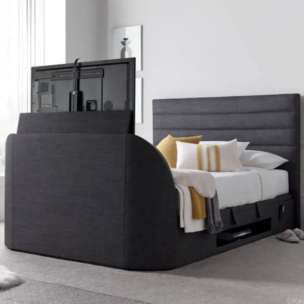 Alton Double Ottoman TV Bed with Storage - Slate, Fabric