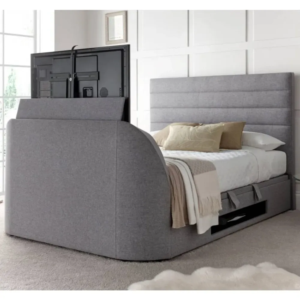 Alton Super King Ottoman TV Bed with Storage - Grey, Fabric