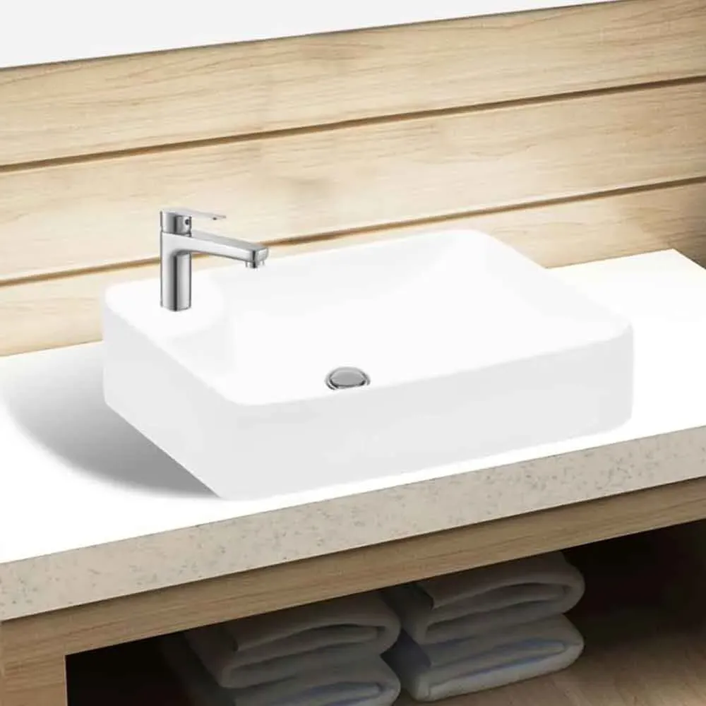 Altoona Rectangular Countertop LH Basin Without Waste 1TH - White, Ceramic product