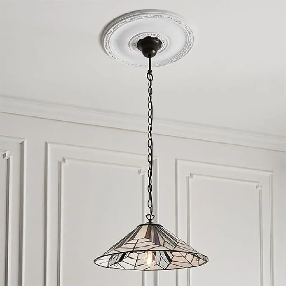 Altoona Tiffany Glass Pendant Ceiling Light - Satin Black