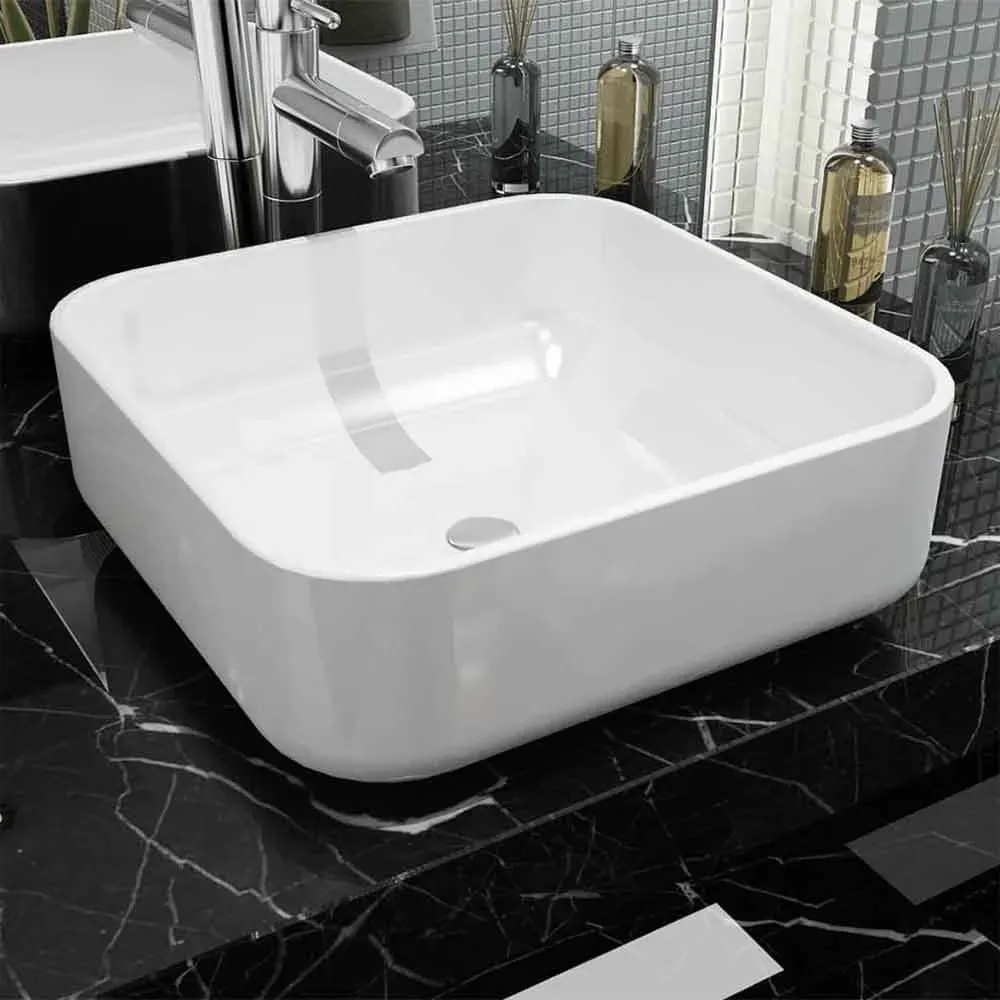 Alva Square Countertop Basin Without Waste 0TH - White, Ceramic product