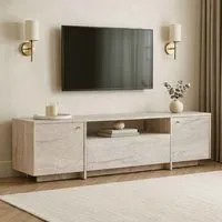 Alvar TV Stand with 3 Doors - Travertine Marble Effect, Chipboard alternate view