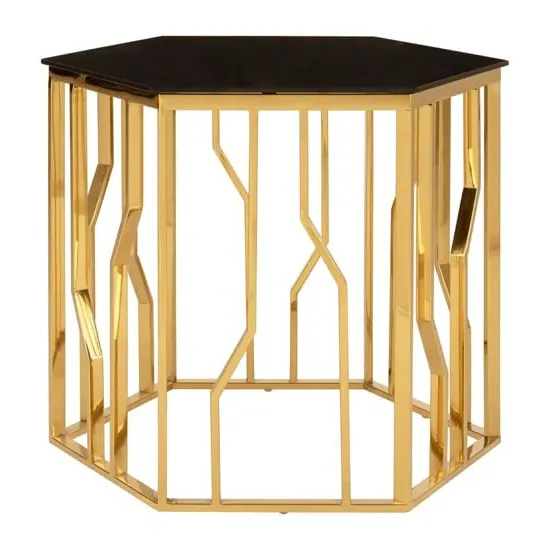 Alvara Hexagonal Side Table - Black, Glass