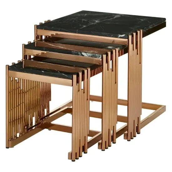 Alvara Nest of 3 Tables - Black Marble, Rose Gold