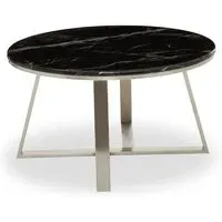 Alvara Round Coffee Table - Black Marble, Silver