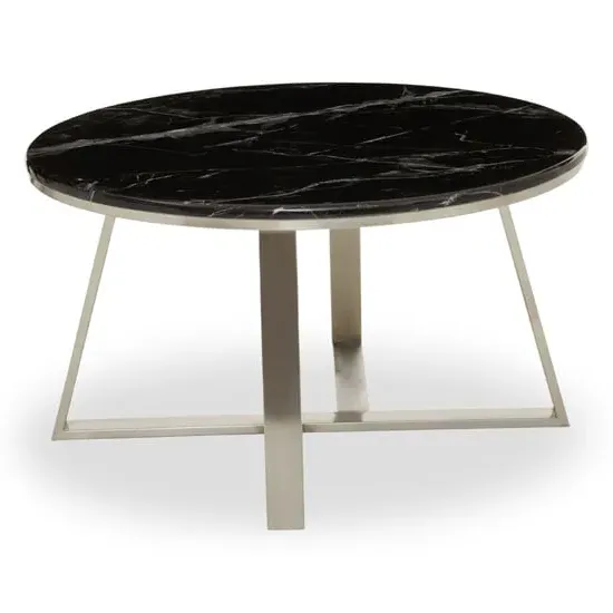 Alvara Round Coffee Table - Black Marble, Silver