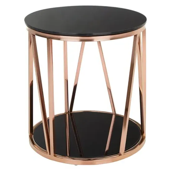 Alvara Round Side Table - Black, Glass