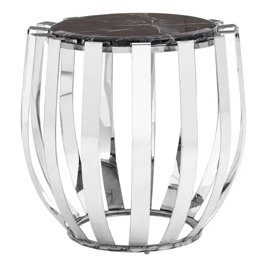 Alvara Round Side Table - Black Marble, Chrome