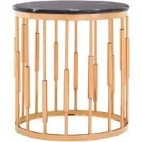 Alvara Round Side Table - Black Marble, Rose Gold