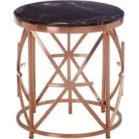 Alvara Round Side Table - Black Marble, Rose Gold