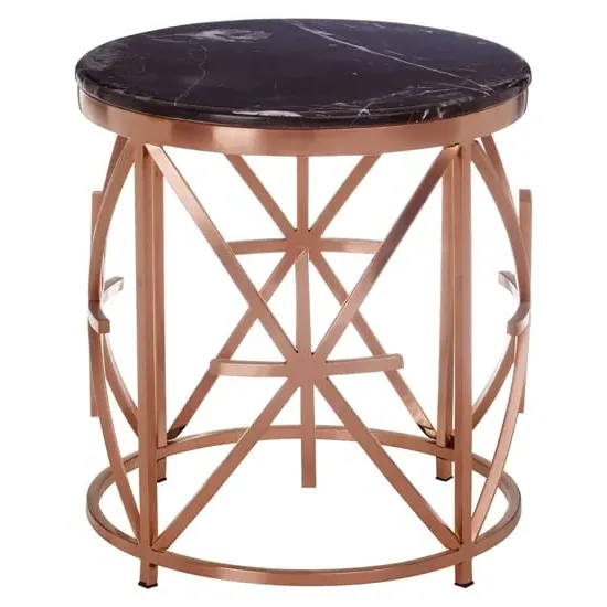 Alvara Round Side Table - Black Marble, Rose Gold
