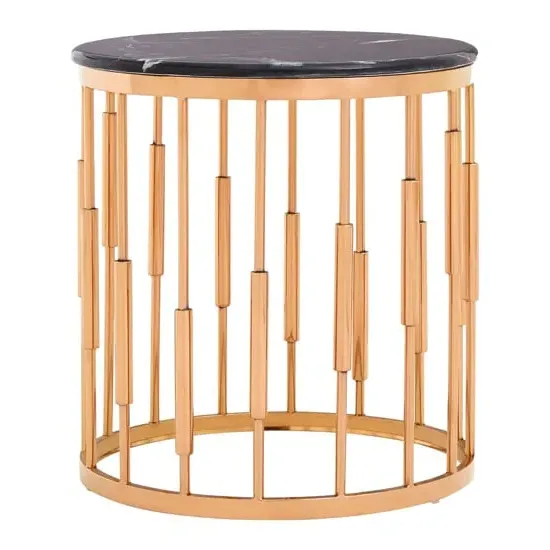 Alvara Round Side Table - Black Marble, Rose Gold image