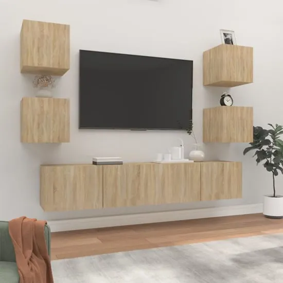 Alyson Wall-Mounted TV Cabinet Set - Sonoma Oak, Engineered Wood product