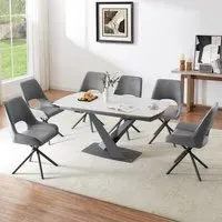 Amaari Extending Dining Table with 6 Chairs - Grey, Sintered Stone