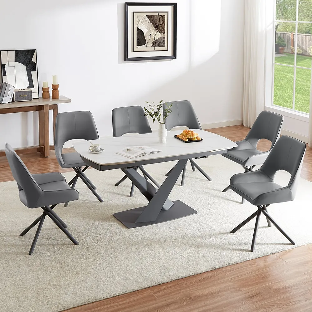 Amaari Extending Dining Table with 6 Chairs - Grey, Sintered Stone