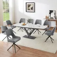 Amaari Extending Dining Table with 8 Chairs - Grey, Sintered Stone