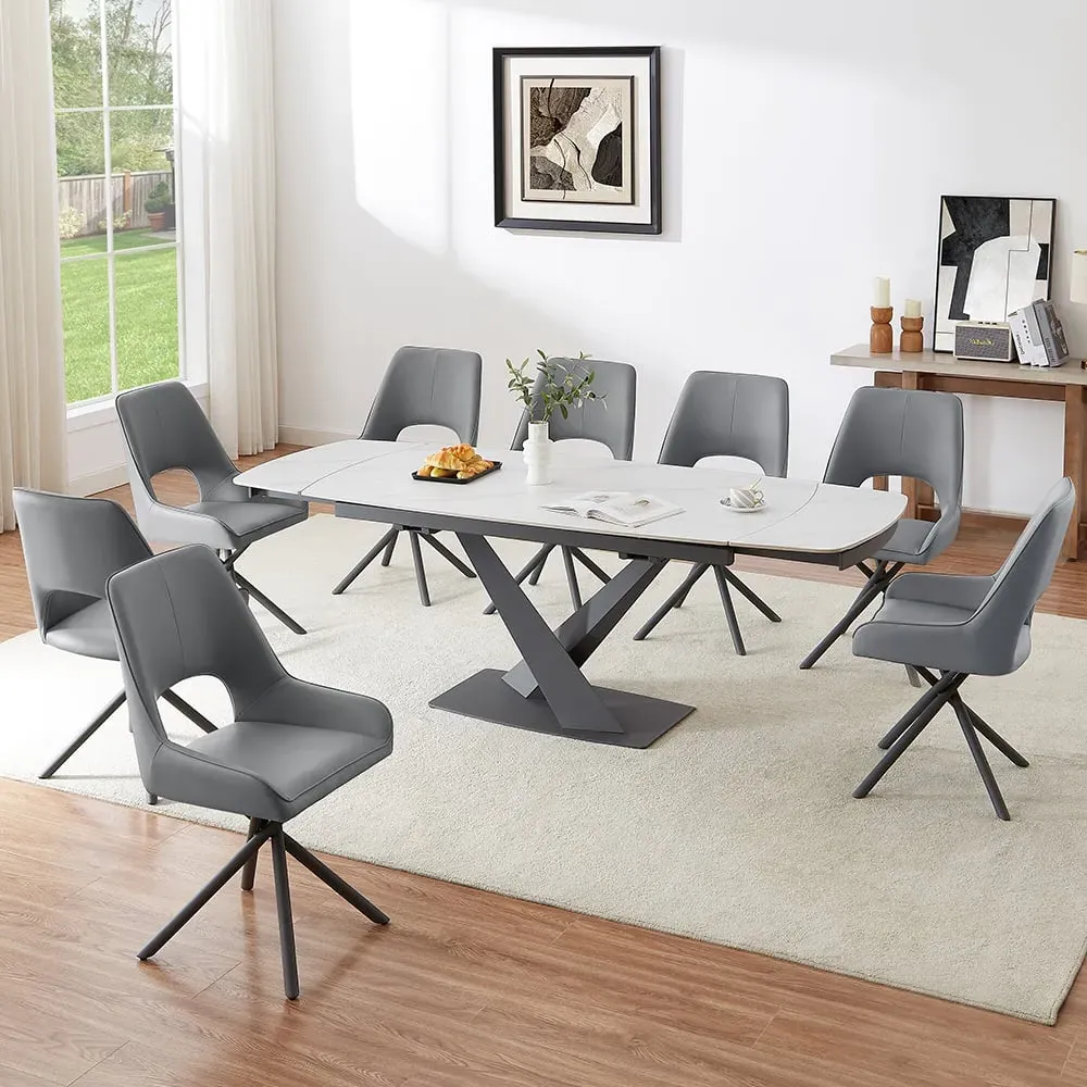 Amaari Extending Dining Table with 8 Chairs - Grey, Sintered Stone