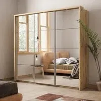 Amarillo 3-Door Mirrored Wardrobe with LED - Oak Shetland
