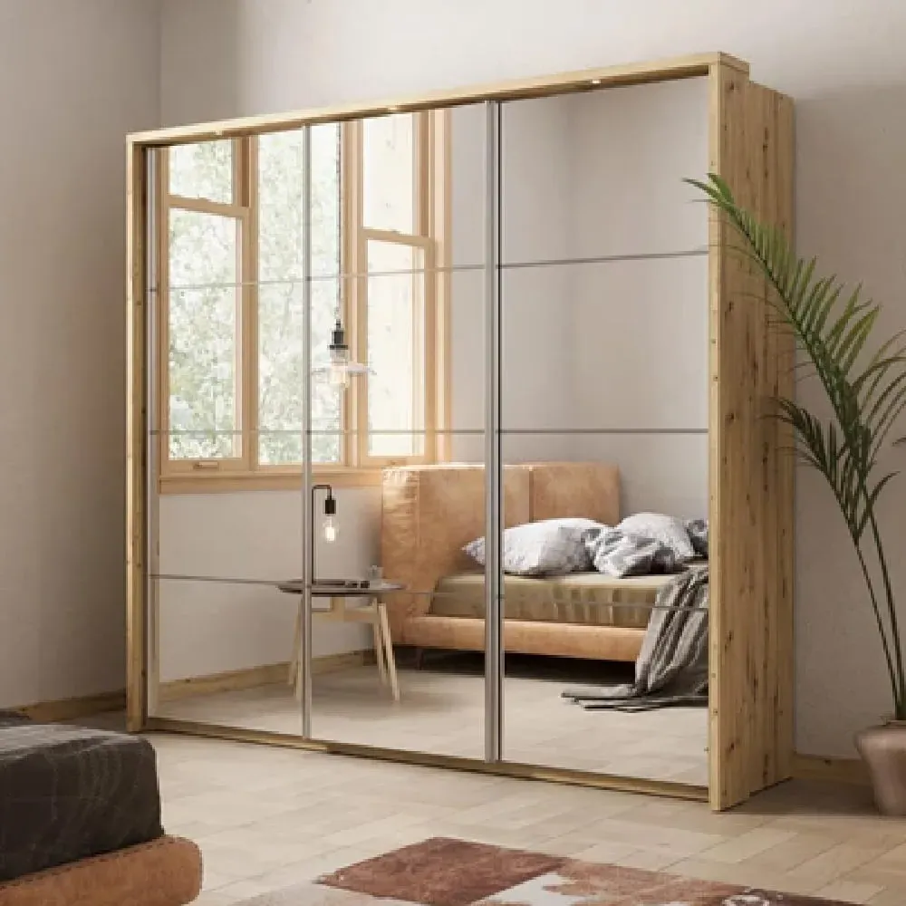 Amarillo 3-Door Mirrored Wardrobe with LED - Oak Shetland