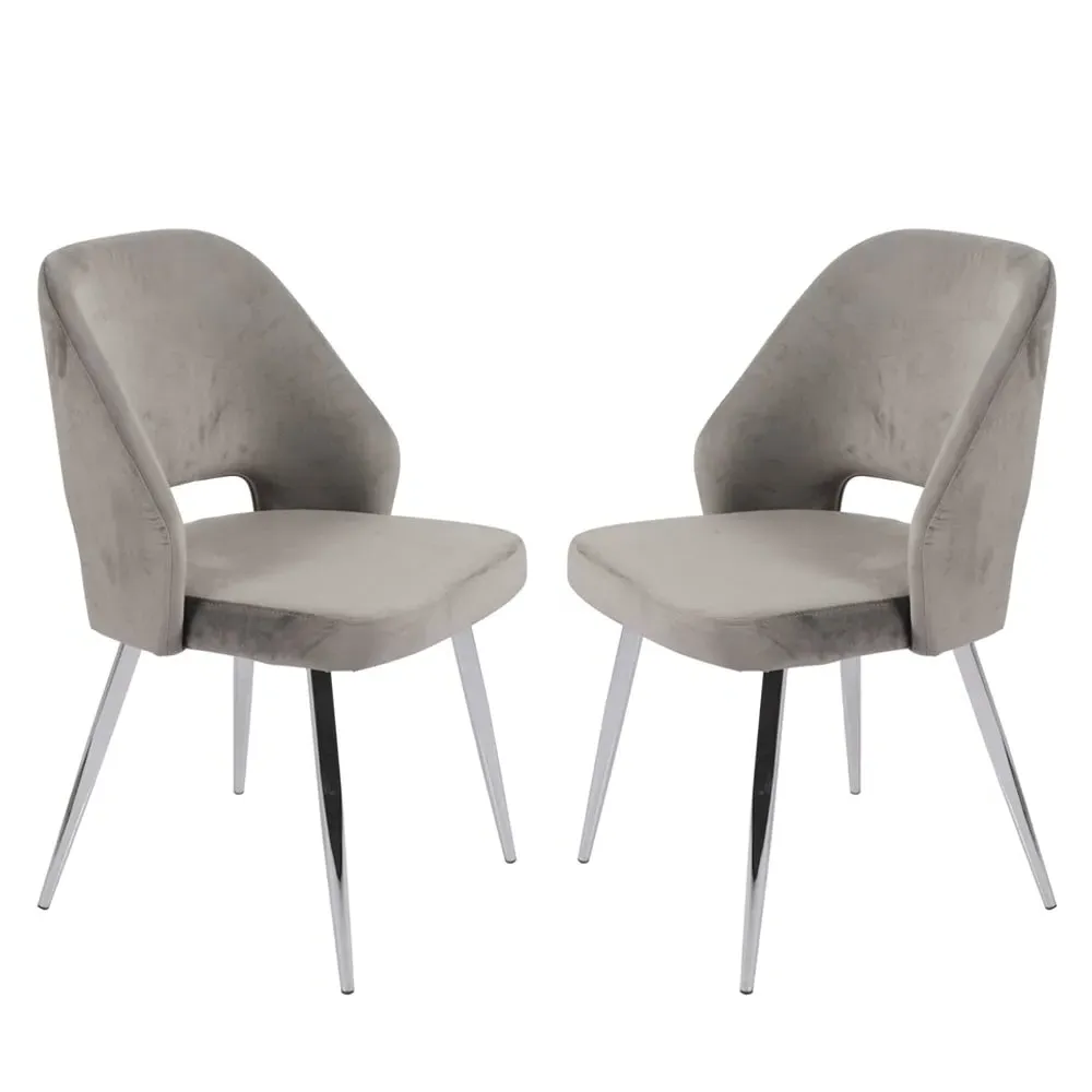 Amarillo Dining Chairs in Pair - Grey, Velvet