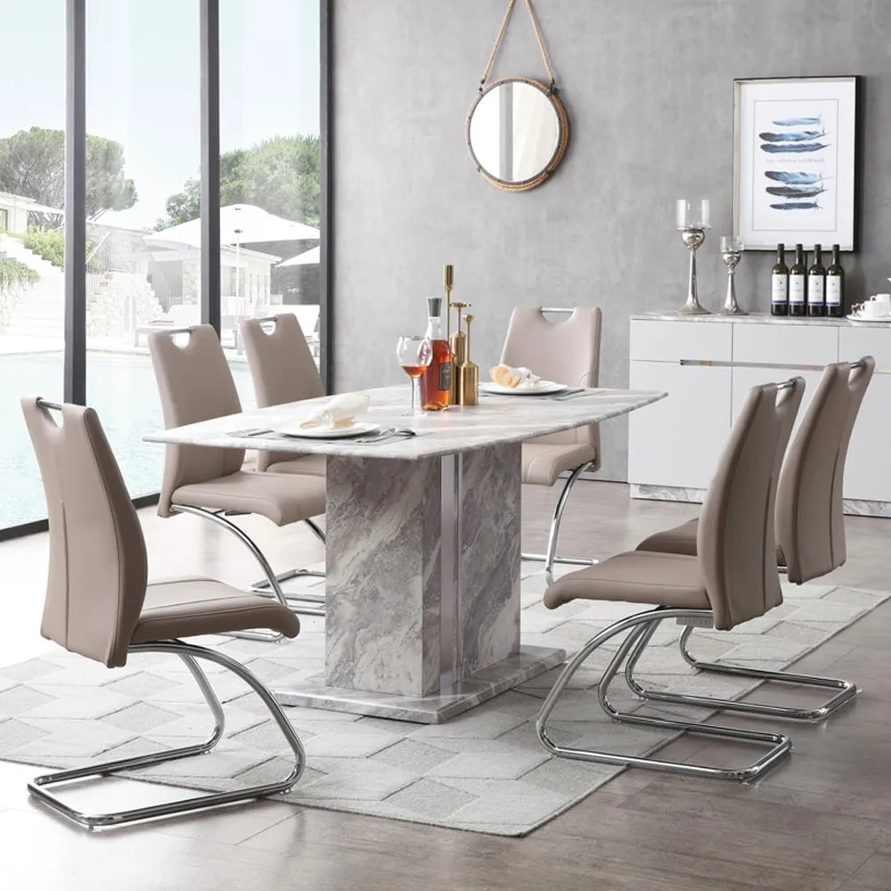 Amarillo Rectangular Dining Table with 6 Chairs - Champagne