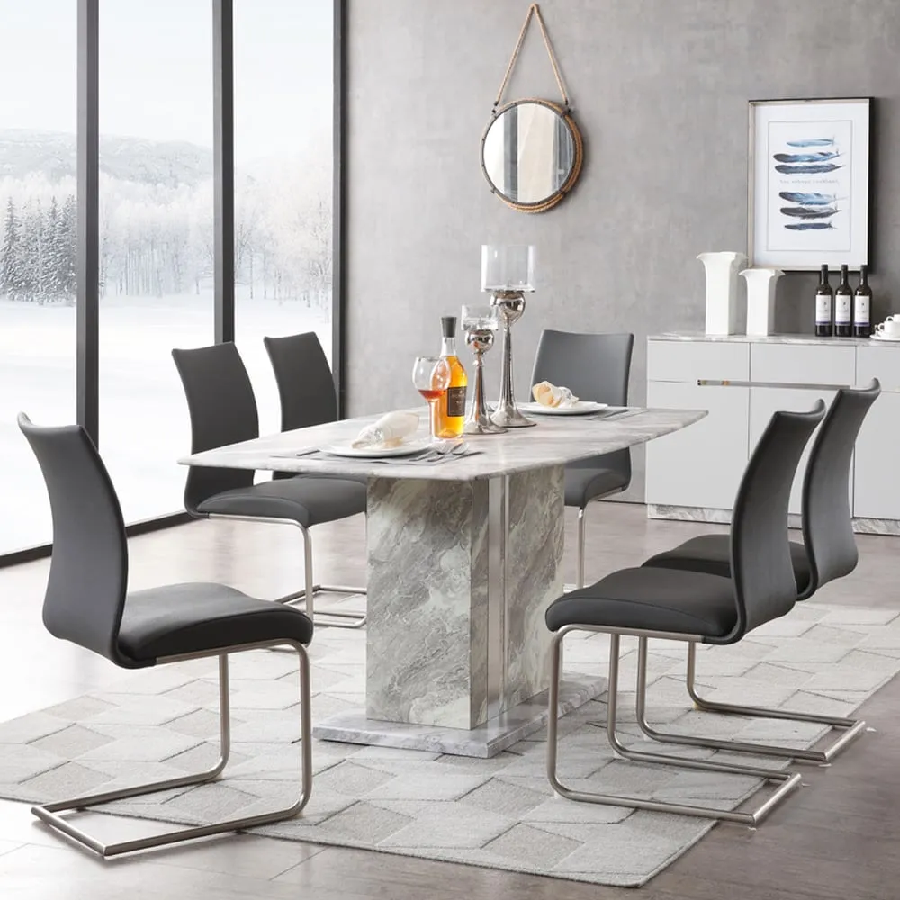 Amarillo Rectangular Dining Table with 6 Chairs - Grey