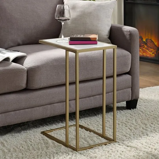 Amber End Table - White Marble Effect, Laminate image