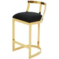 Ambon Bar Chair with Gold Metal Legs - Black, Velvet