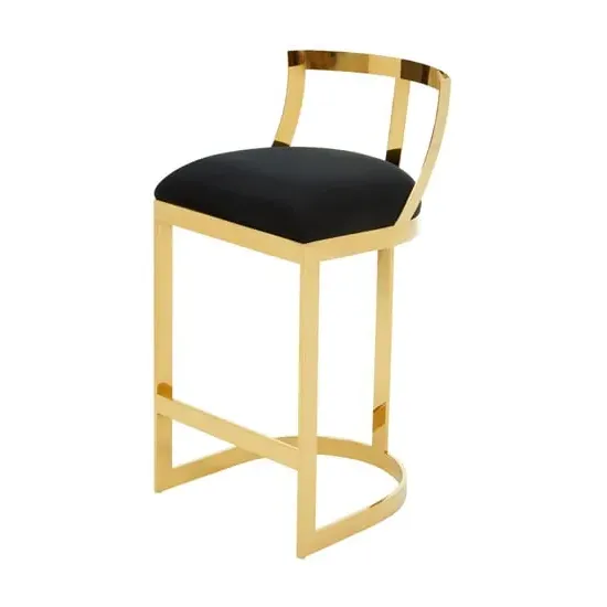 Ambon Bar Chair with Gold Metal Legs - Black, Velvet image