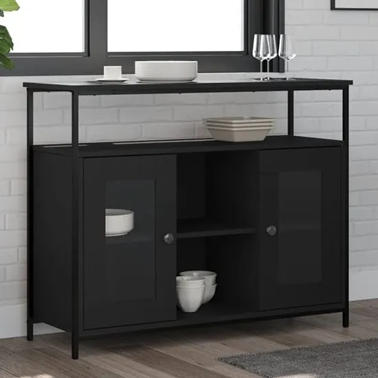 Ambon Sideboard with 2 Doors 1 Shelf - Black, Engineered Wood