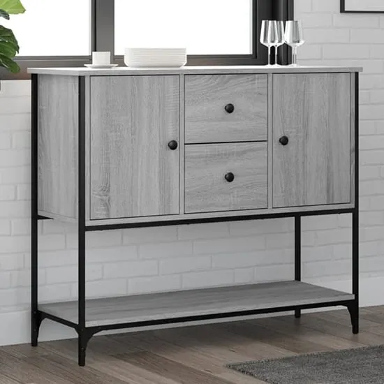 Ambon Sideboard with 2 Doors 2 Drawers - Grey, Engineered Wood