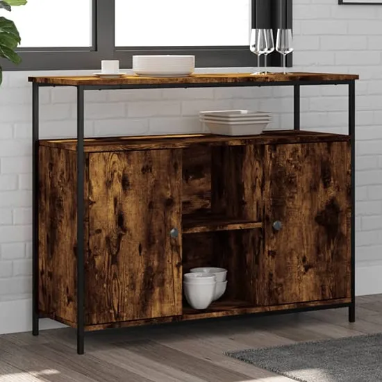 Ambon Sideboard with 2 Doors - Smoked Oak, Engineered Wood