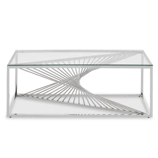 Amelia Coffee Table - Clear Glass, Silver Base