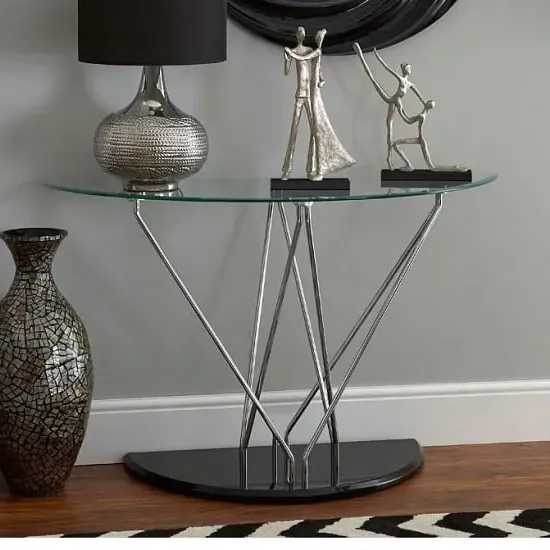 Amelia Half Moon Console Table - Clear Glass, Black Base image