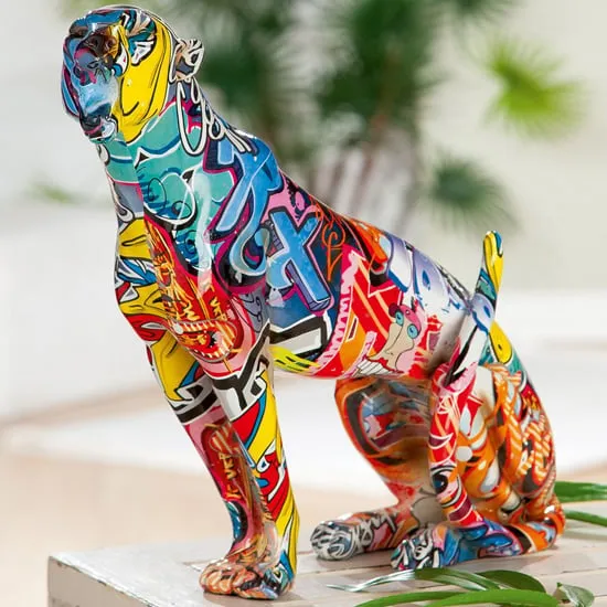 Amelian Leopard Pop Art Design Sculpture - Multicolour, Polyresin