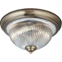 American Diner 2 Light Ceiling Flush Light - Antique Brass