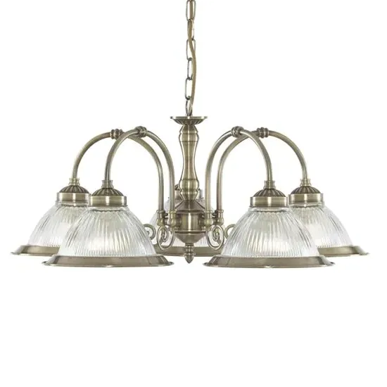 American Diner 5 Light Ceiling Pendant - Antique Brass