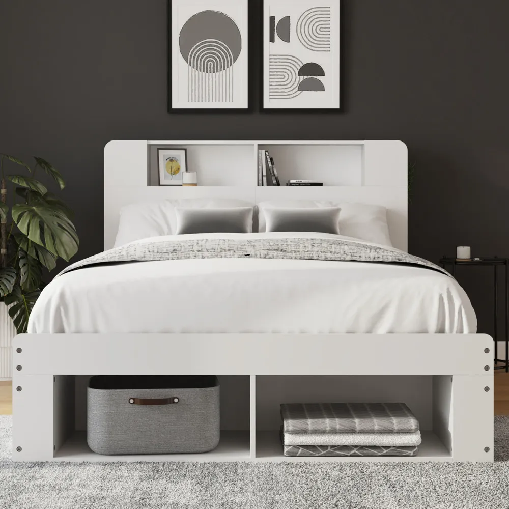 Americus Double Ottoman Storage Bed - White, Wood product