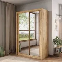 Ames 2-Door Mirrored Wardrobe - Oak Shetland