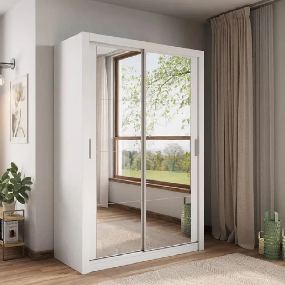 Ames 2-Door Mirrored Wardrobe - White