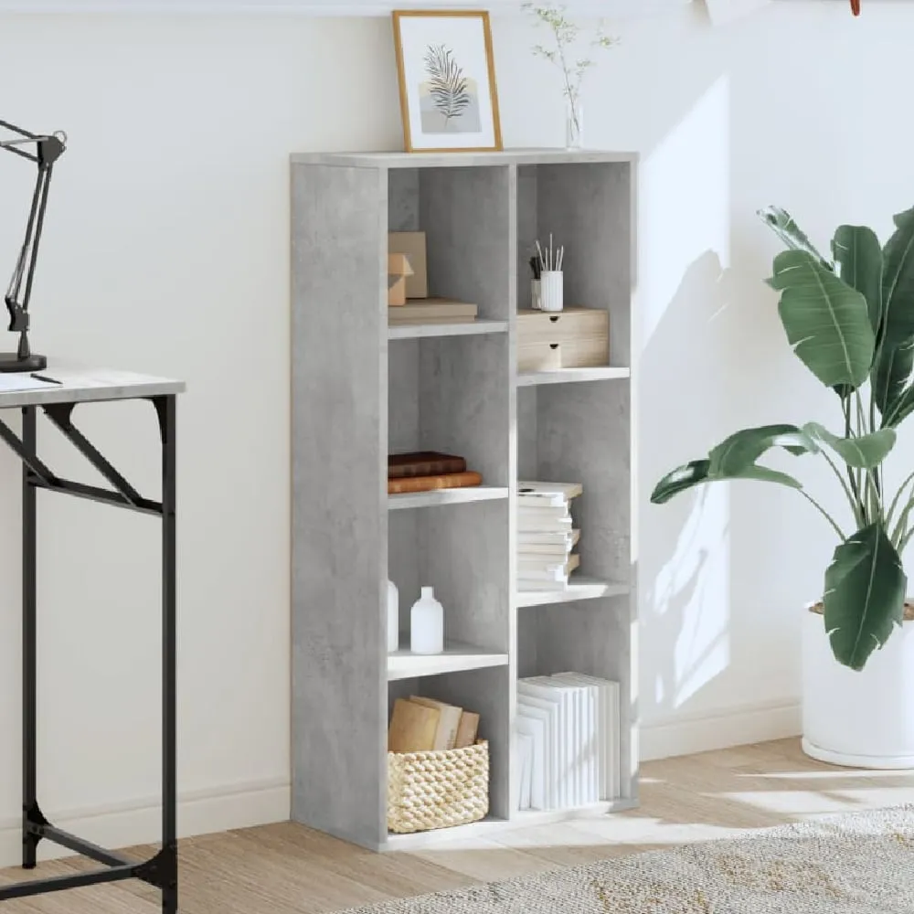 Ames 7-Compartment Bookcase - Concrete Grey, Engineered Wood product