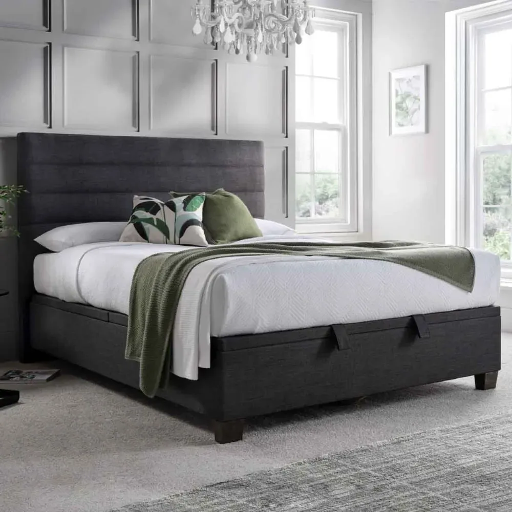 Ames King Size Ottoman Bed with Storage - Pendle Slate, Fabric