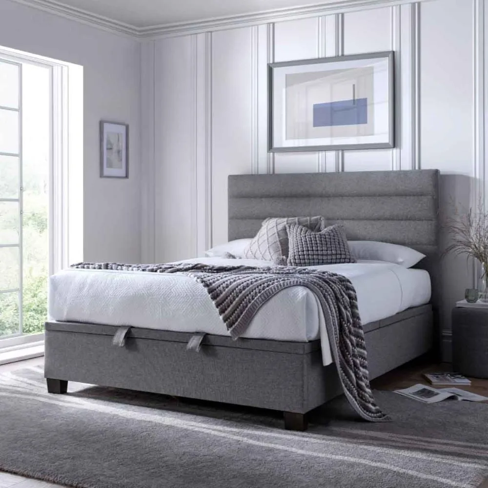 Ames Super King Ottoman Bed with Storage - Marbella Grey, Fabric