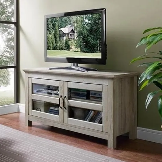 Ames TV Stand with 2 Doors - White, Oak image