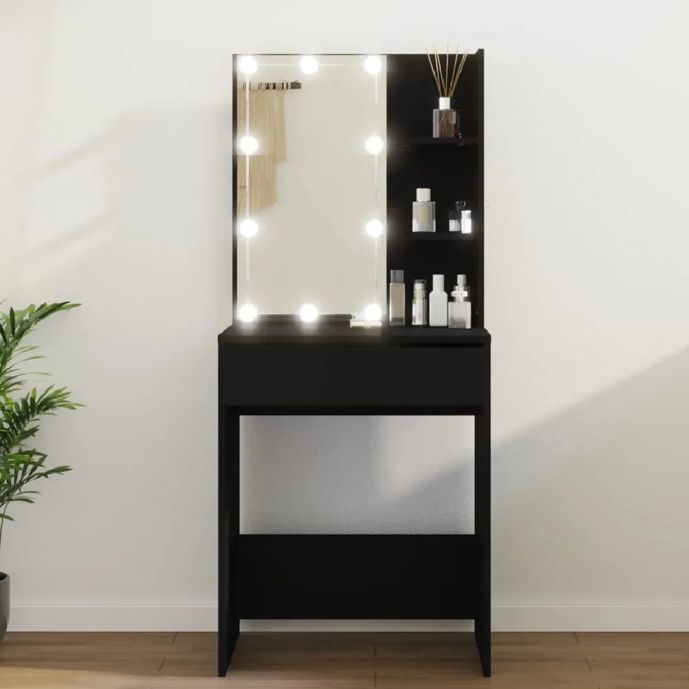Amherst Dressing Table with LED Lights - Black, Engineered Wood image